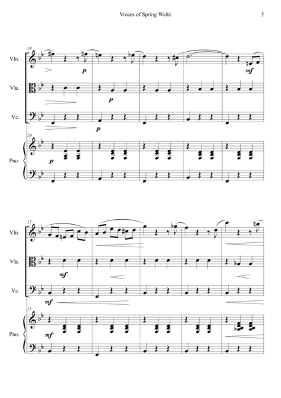 Voice of Spring Waltz Piano Quartet scores gallery preview page 3
