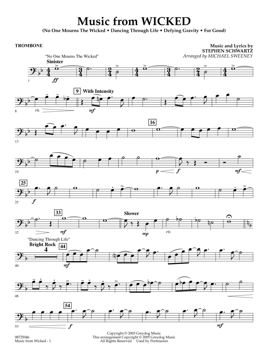 Music from Wicked (arr. Michael Sweeney) - Trombone