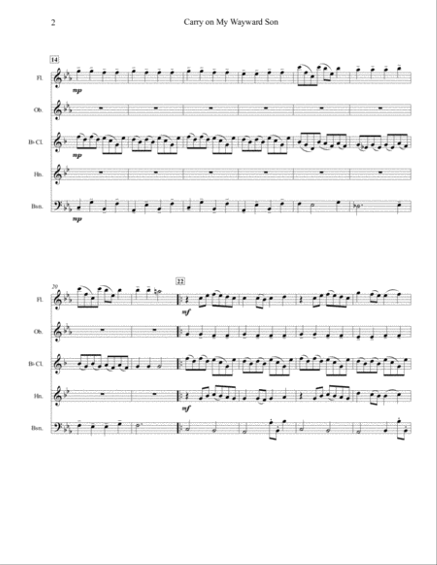 Carry On Wayward Son Carry On Wayward Son Woodwind Quintet scores gallery preview page 2