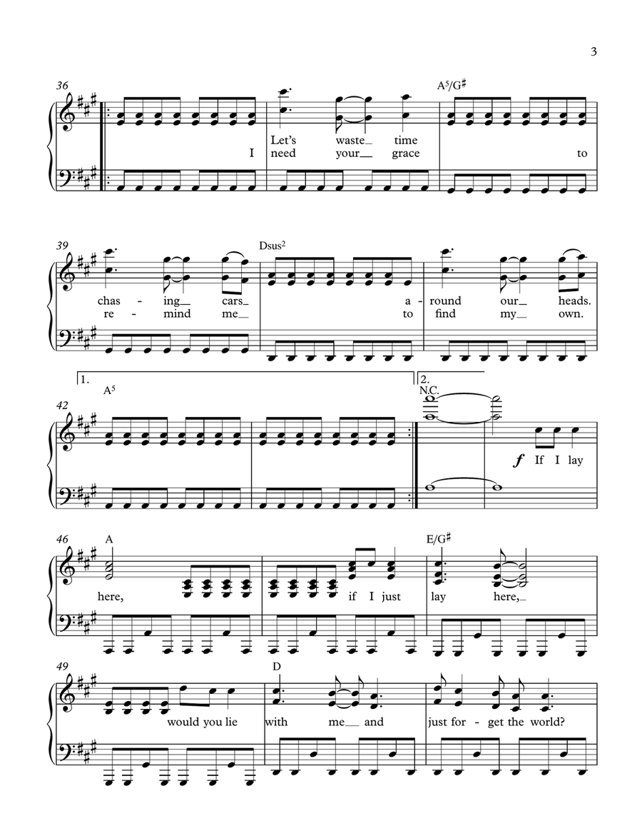 Chasing Cars Chasing Cars Piano, Vocal scores gallery preview page 3