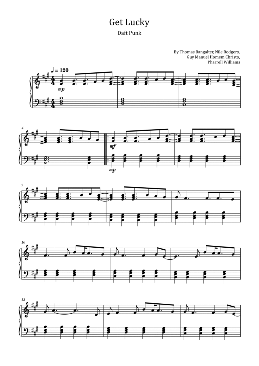 Get Lucky Piano Solo scores gallery preview page 1