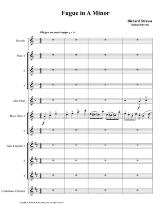 Book cover for Fugue in A Minor by Richard Strauss for Strauss - Fugue - Flute Septet + 3 Bass Clarinets, Contrabas
