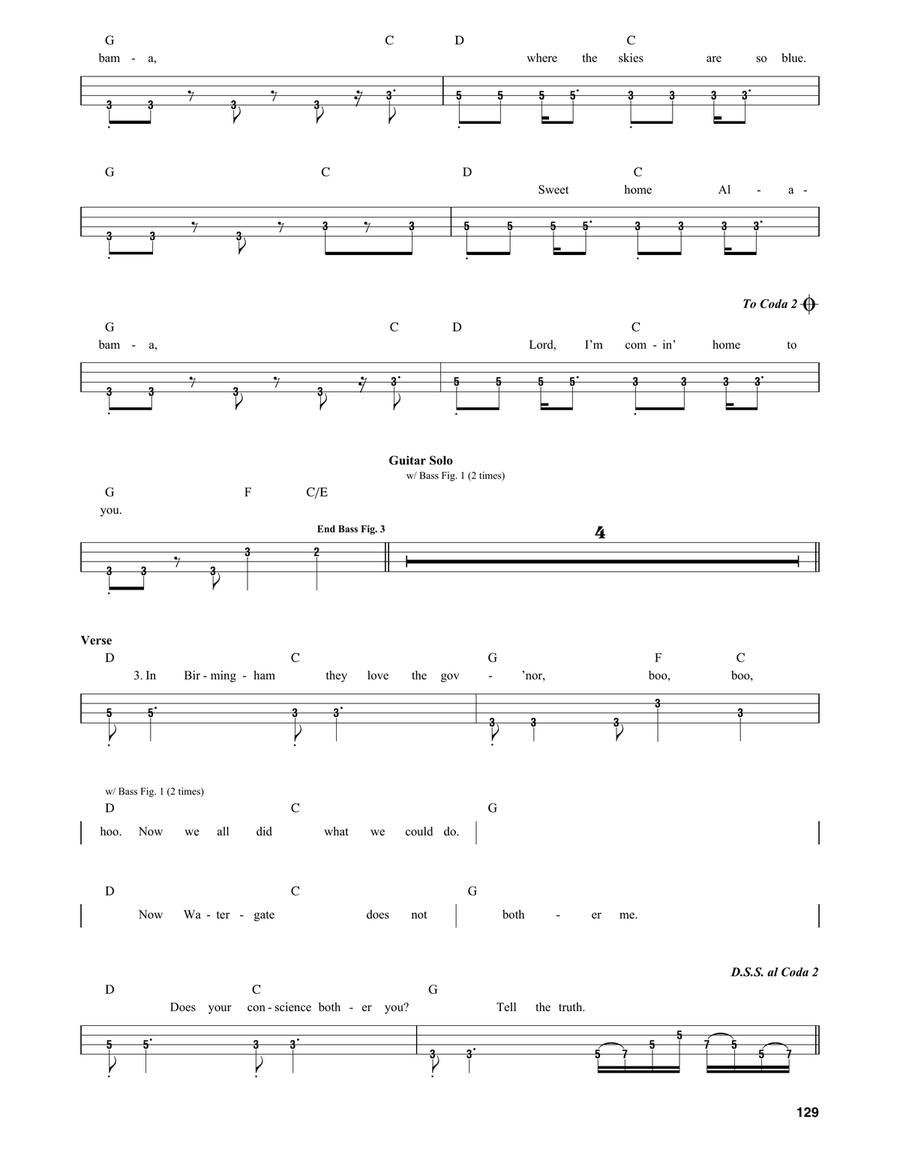 Sweet Home Alabama Bass Guitar scores gallery preview page 2