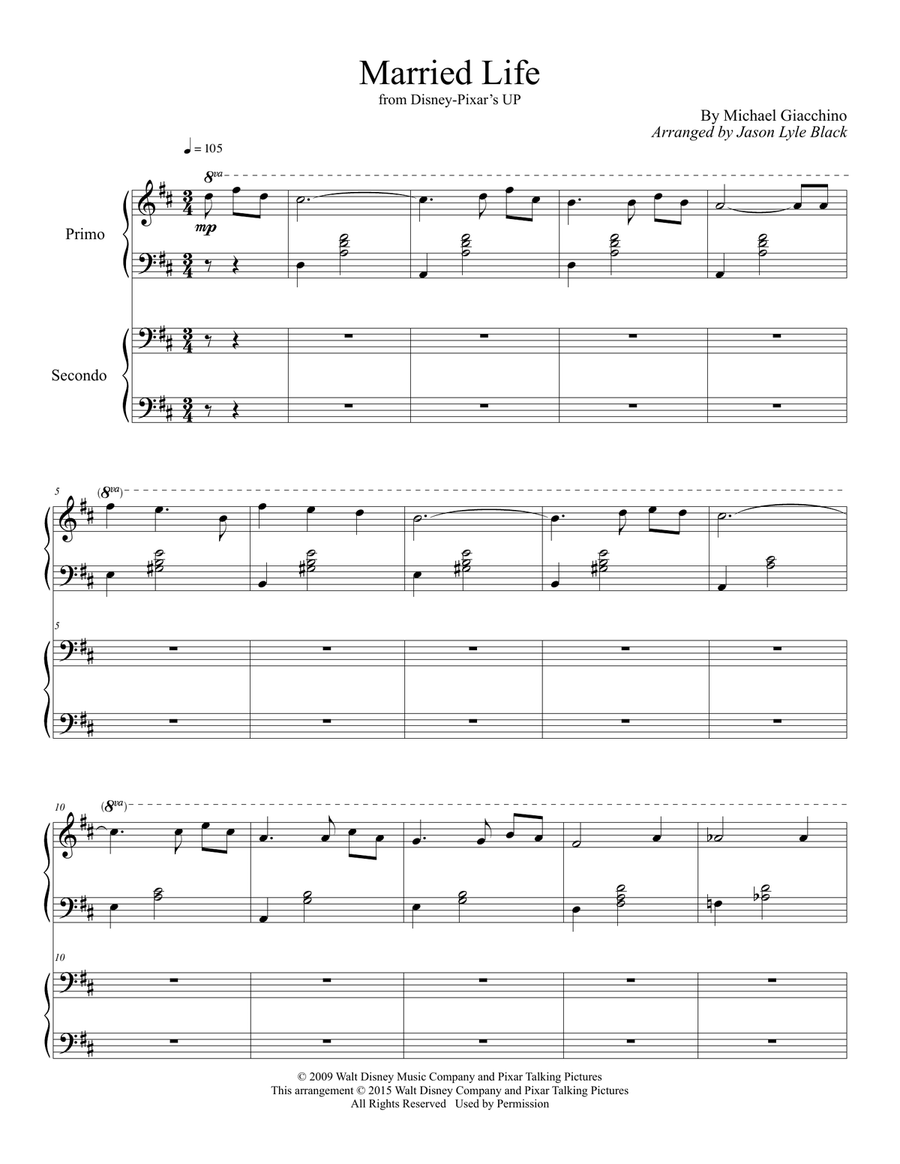 Married Life (from Up) (arr. Jason Lyle Black) Piano Duet scores gallery preview page 1