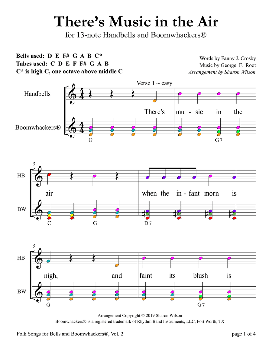 There's Music in the Air (for 13-note Bells and Boomwhackers with Color Coded Notes) Handbell Choir scores gallery preview page 5