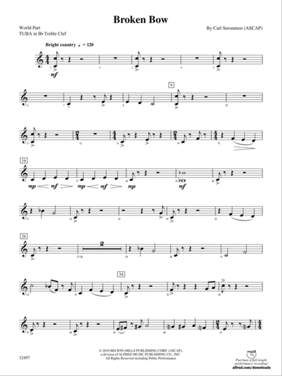 Broken Bow: (World Part) B-flat Tuba T.C. Concert Band scores gallery preview page 1