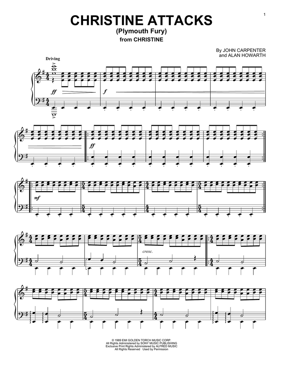 Christine Attacks (Plymouth Fury) (from Christine) Piano Solo scores gallery preview page 1