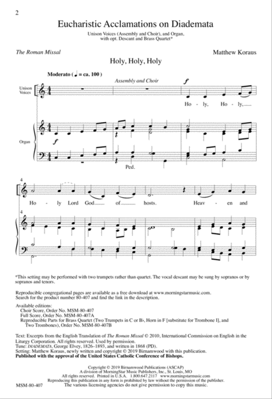 Eucharistic Acclamations on Diademata Unison Choir scores gallery preview page 1