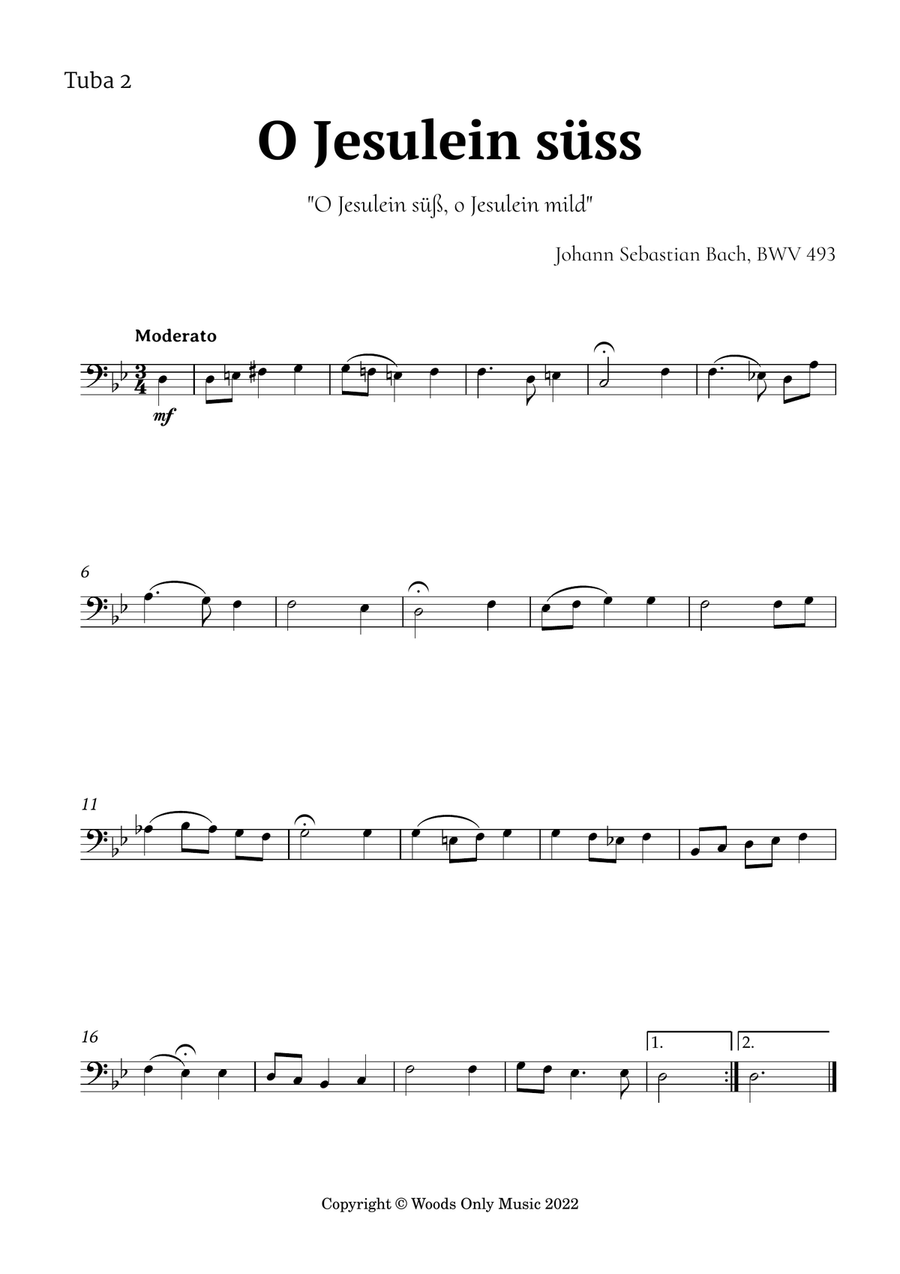 O Jesulein süss by Bach for Tuba Quintet Brass Ensemble scores gallery preview page 4