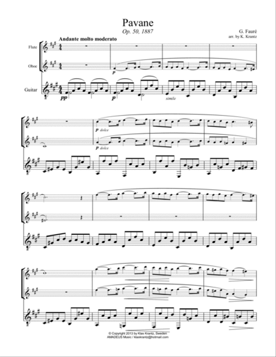 Pavane Op. 50 for flute, oboe (flute/violin) and guitar Flute scores gallery preview page 2