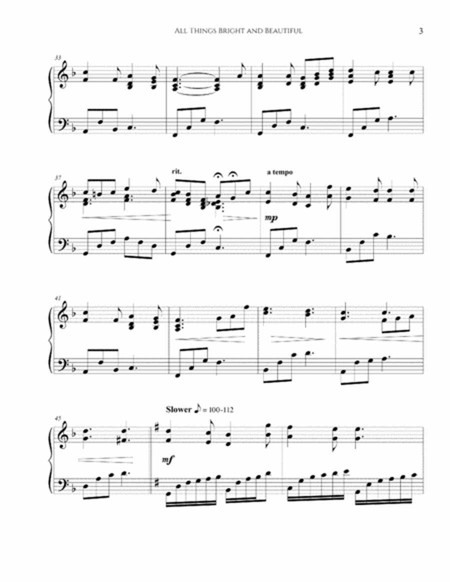 All Things Bright and Beautiful Intermediate Piano Solo