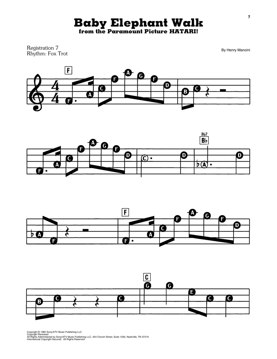 Baby Elephant Walk Electronic Keyboard scores gallery preview page 1