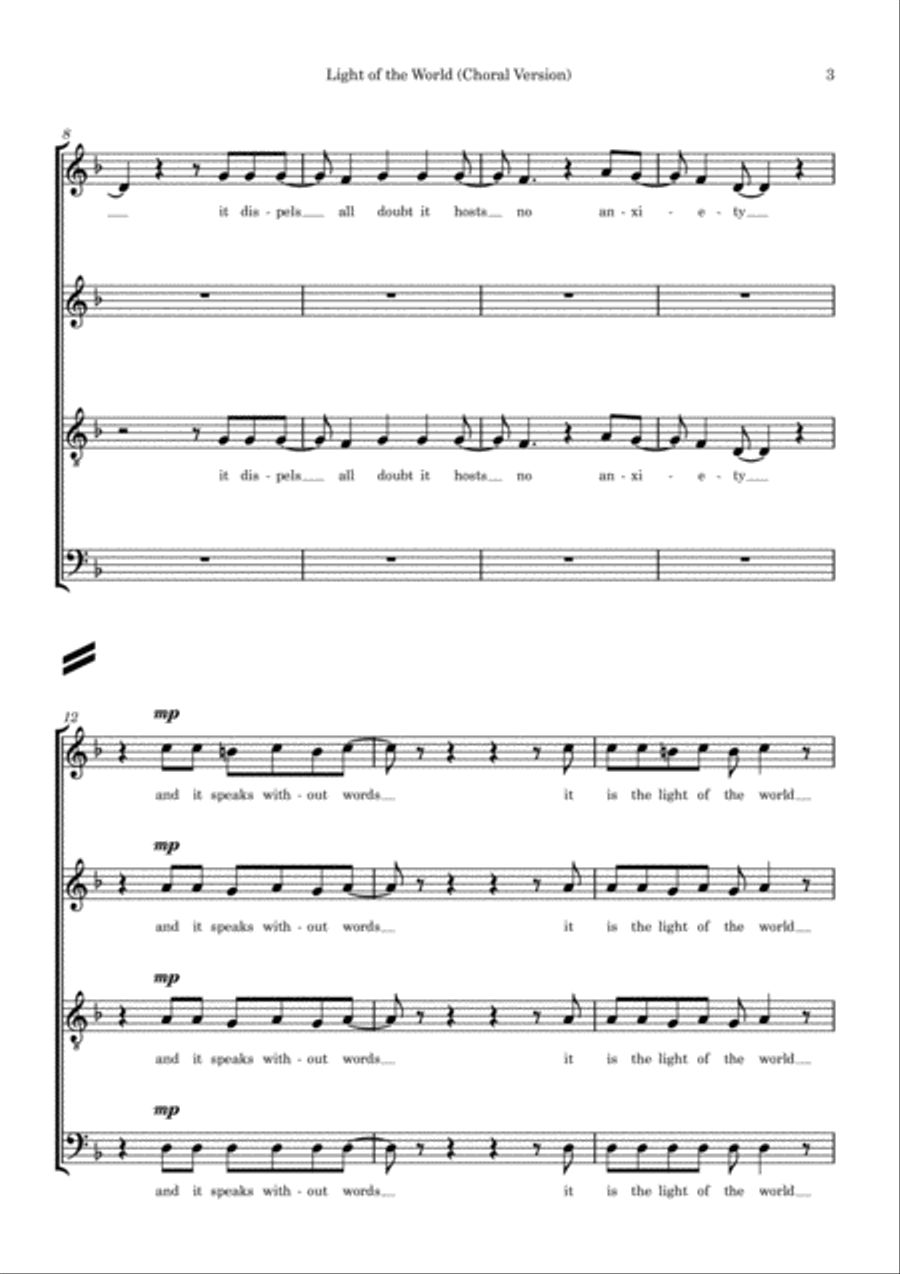 Light of The World (Choral SATB plus Piano Reduction) 4-Part scores gallery preview page 3