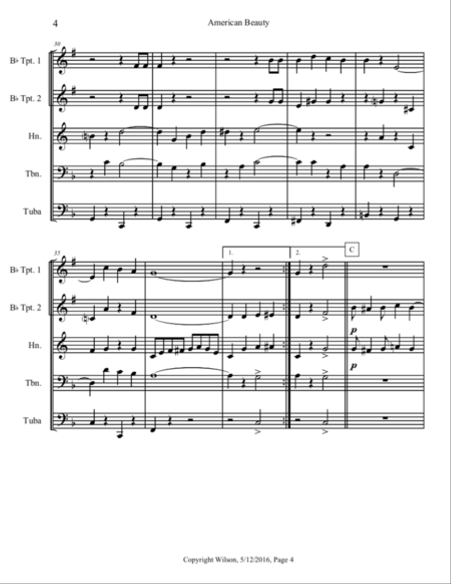 American Beauty American Beauty Brass Quintet scores gallery preview page 5