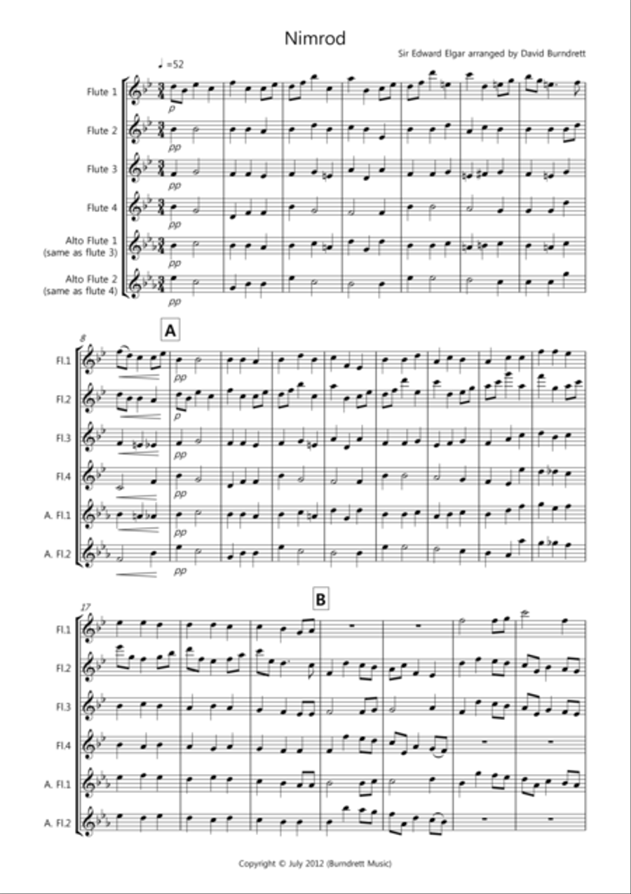 Nimrod (from the Enigma Variations) for Flute Quartet Flute Quartet scores gallery preview page 1