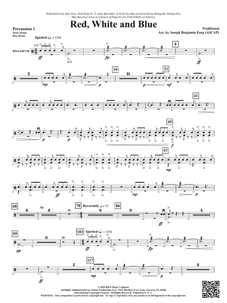 Red, White and Blue: 1st Percussion Percussion scores gallery preview page 1