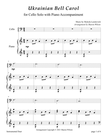 Ukrainian Bell Carol (Easy Cello Solo with Piano Accompaniment) image number null