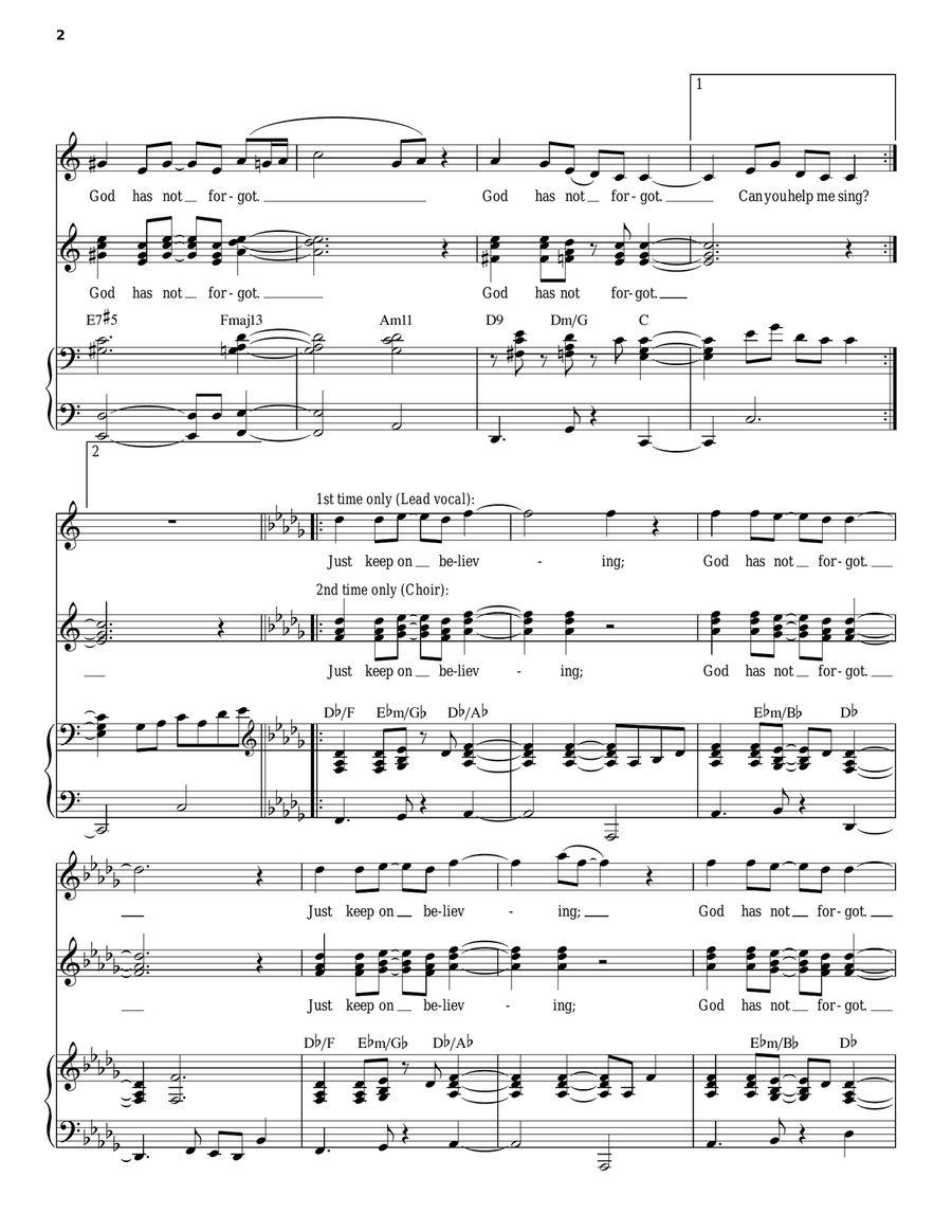 God Has Not 4Got Piano, Vocal, Guitar scores gallery preview page 2
