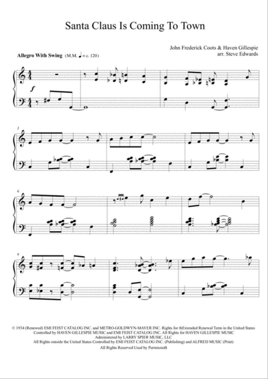 Santa Claus Is Comin' To Town Piano Solo scores gallery preview page 3