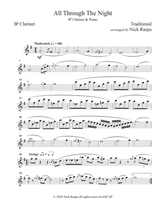 All Through The Night (B flat Clarinet & Piano) - (Clarinet part)