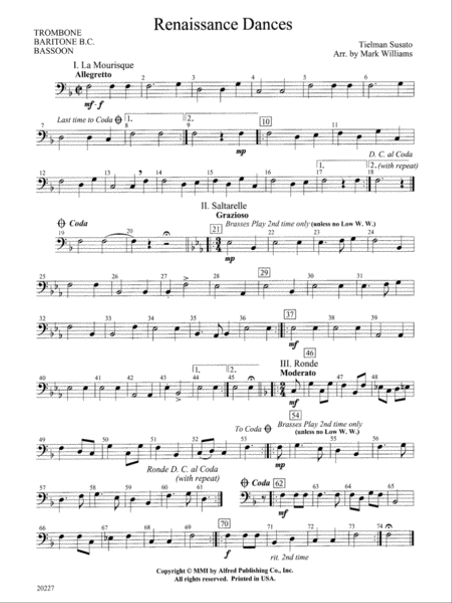 Renaissance Dances: 1st Trombone Concert Band scores gallery preview page 1