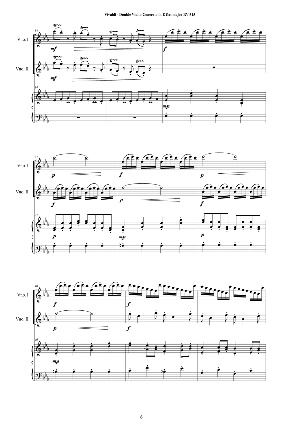 Vivaldi - Double Violin Concerto in E flat major RV 515 for Two Violins and Piano String Duet scores gallery preview page 6