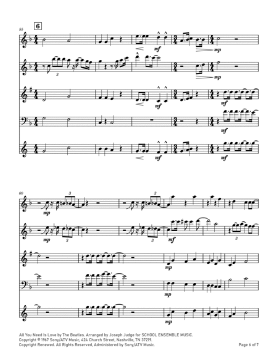 All You Need Is Love Woodwind Quartet scores gallery preview page 6