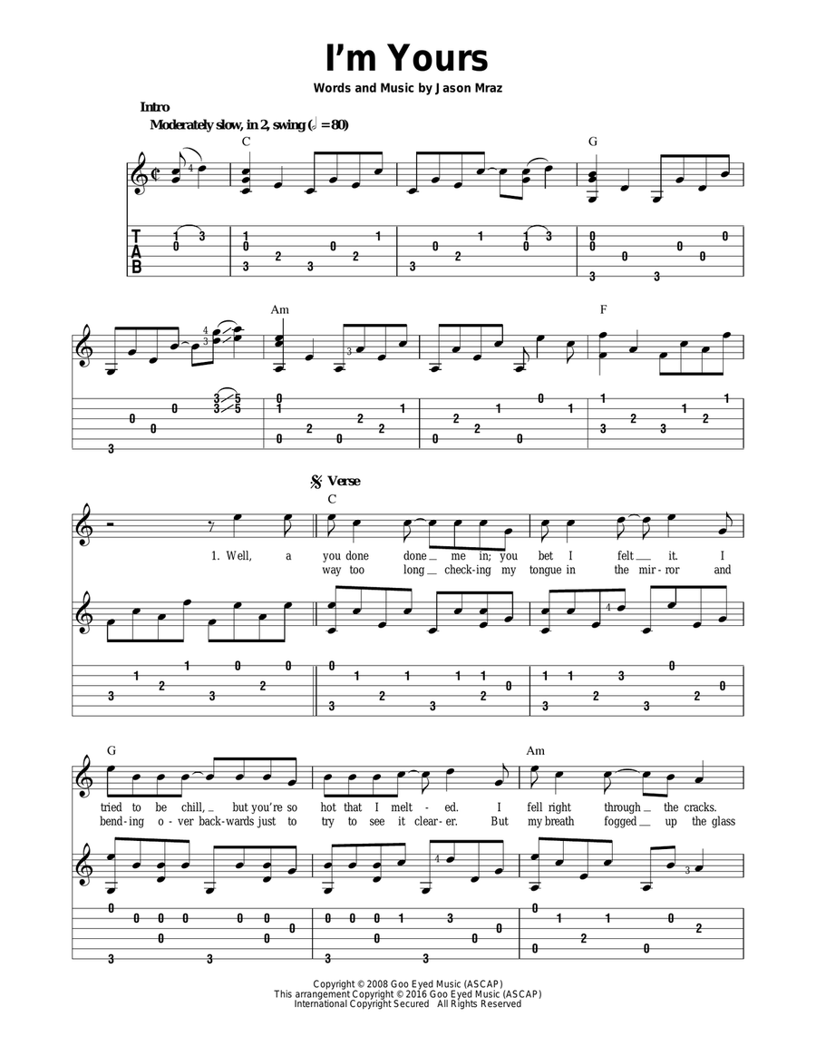 I'm Yours Acoustic Guitar scores gallery preview page 1