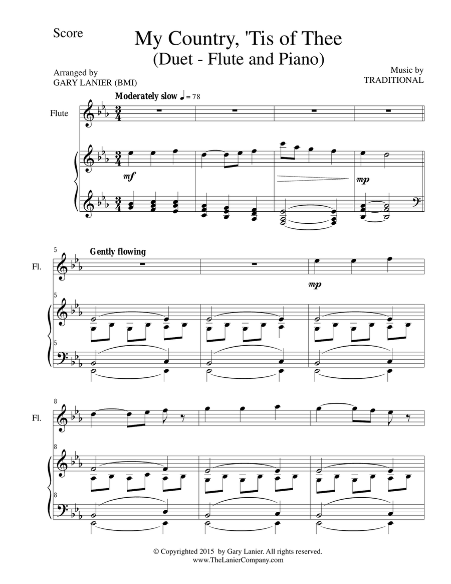 MY COUNTRY, ‘TIS OF THEE (Duet – Flute and Piano/Score and Parts) Woodwind Duet scores gallery preview page 2