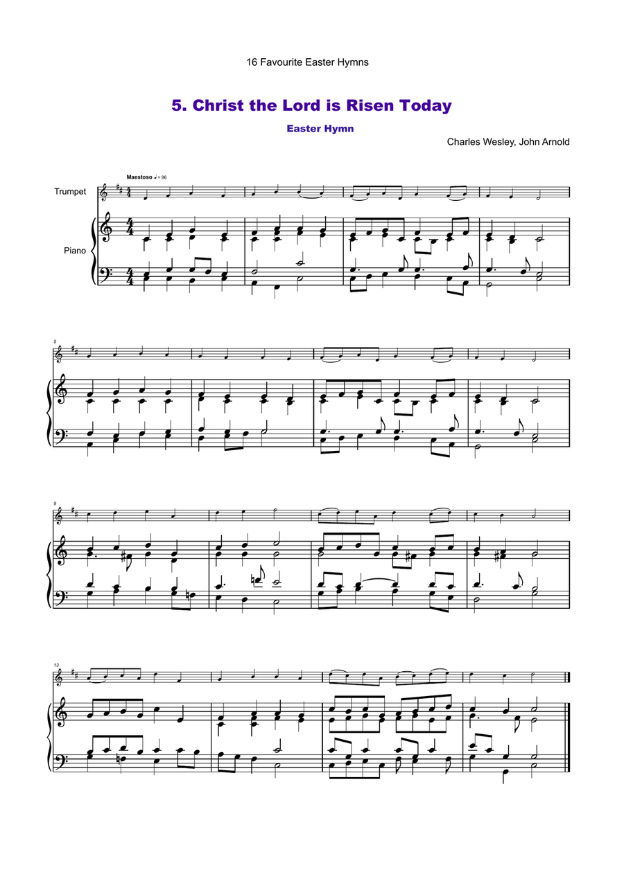 16 Favourite Easter Hymns for Solo Trumpet and Piano Trumpet Solo scores gallery preview page 6