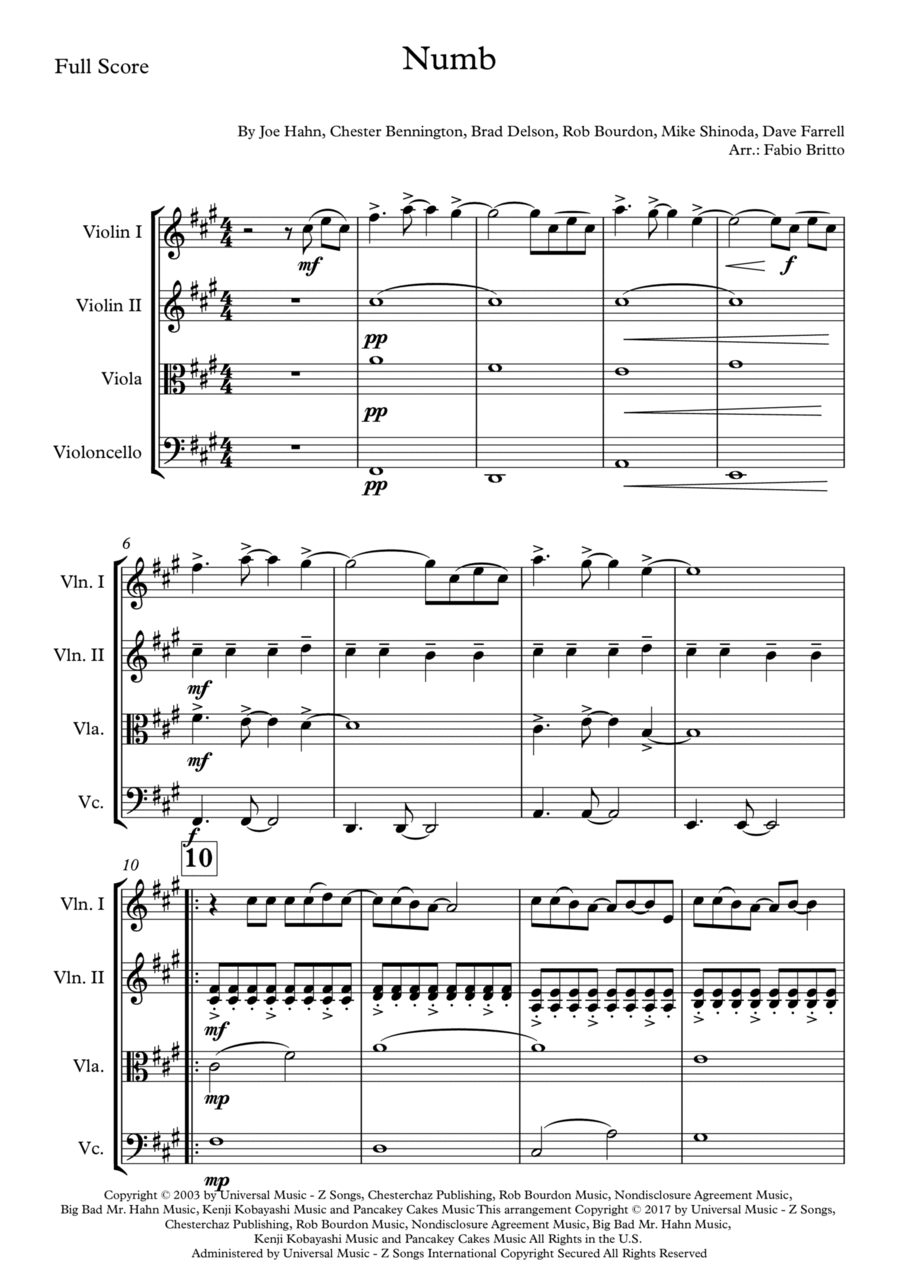 Numb String Quartet scores gallery preview page 1