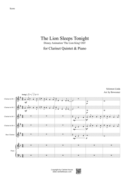 The Lion Sleeps Tonight for Clarinet Ensemble (Quintet & piano) image number null
