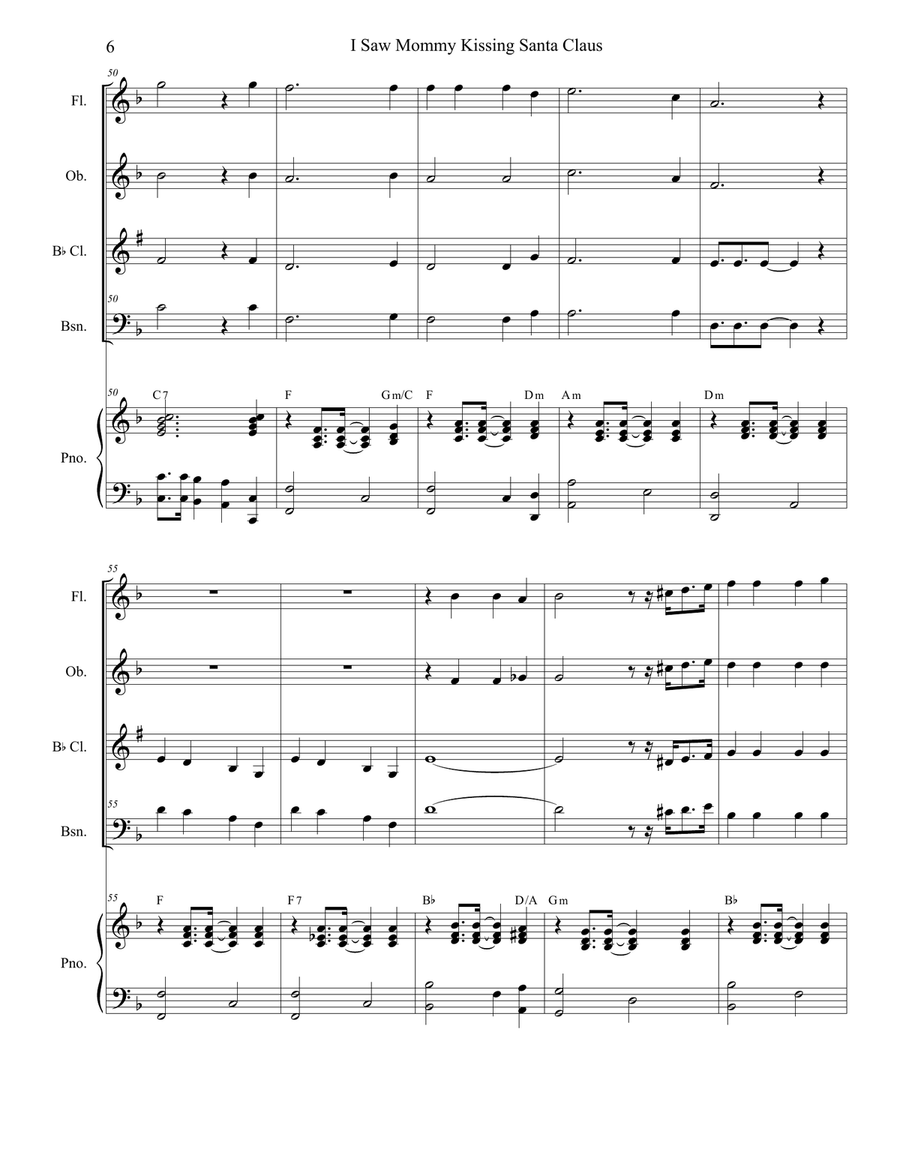I Saw Mommy Kissing Santa Claus Woodwind Quartet scores gallery preview page 6