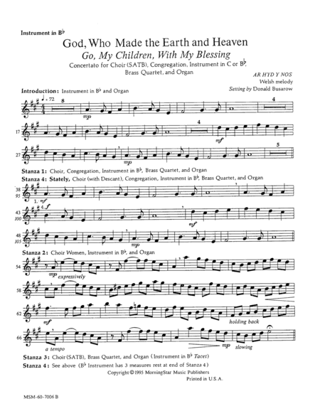 Go, My Children, with My Blessing God, Who Made the Earth and Heaven (Downloadable Instrumental Parts)