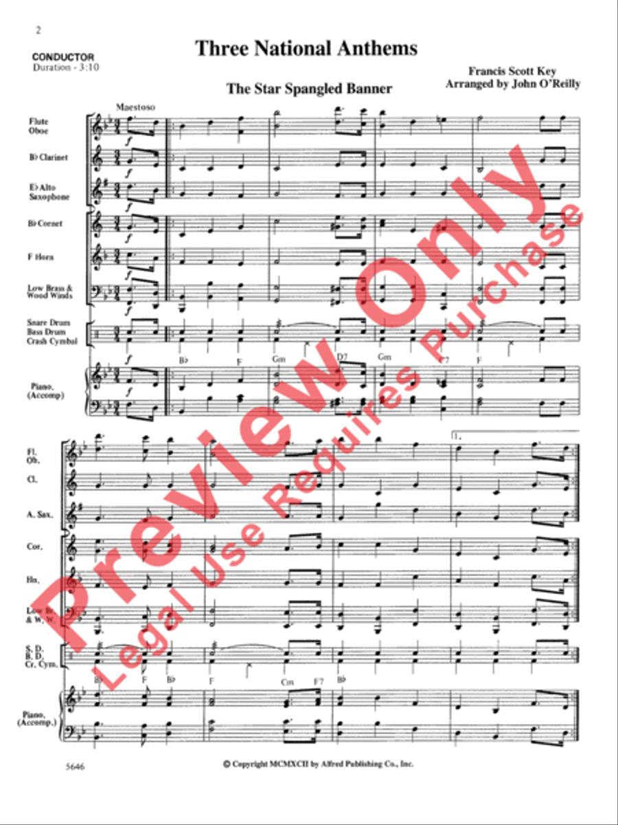Three National Anthems (Star-Spangled Banner, O Canada!, America/God Save the Queen) Concert Band scores gallery preview page 3