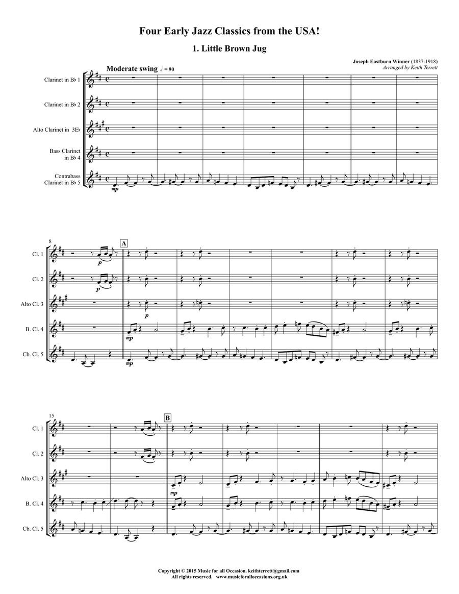 Four Early Jazz Classics from the USA for Clarinet Quintet Clarinet Quintet scores gallery preview page 2