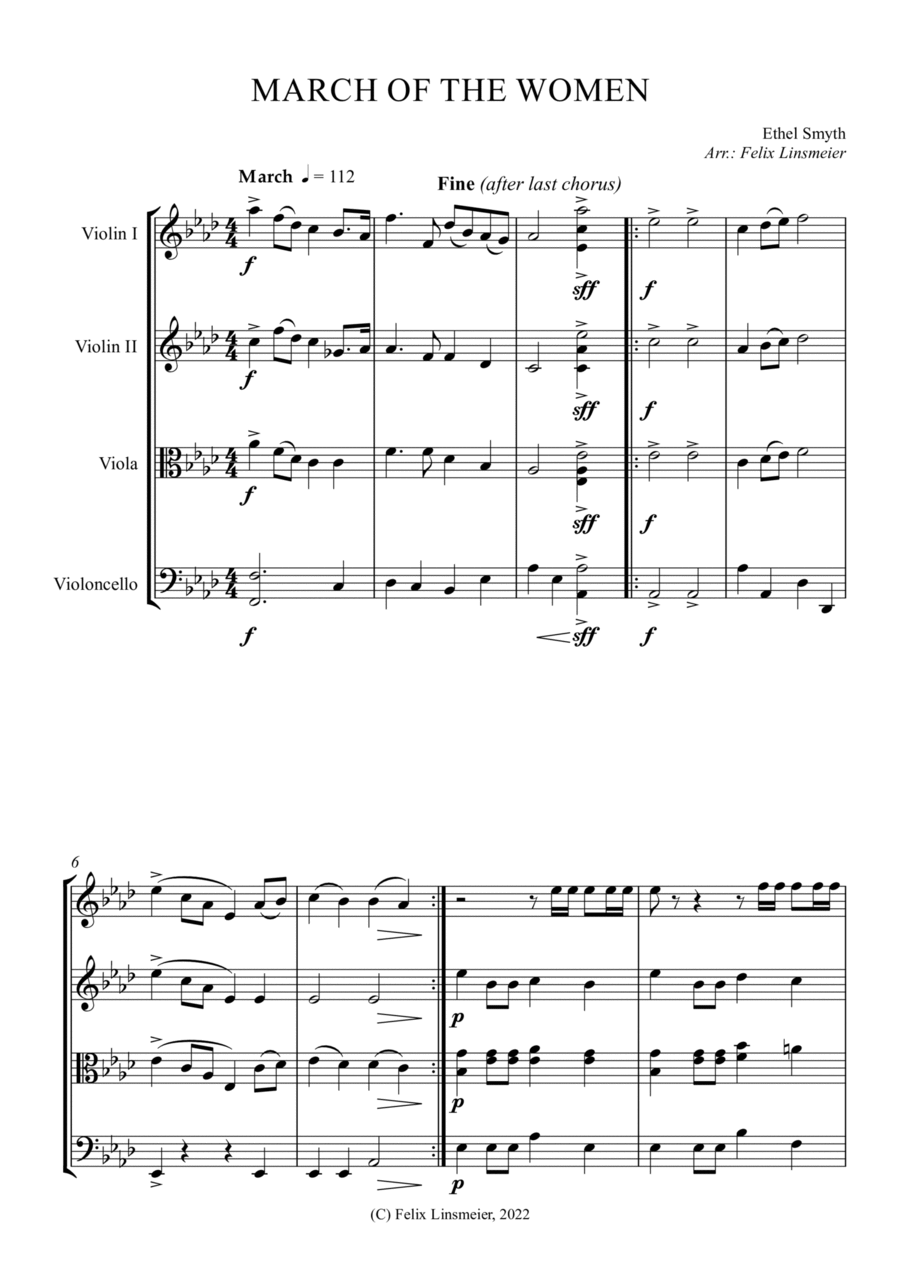 March of the Women String Quartet scores gallery preview page 1