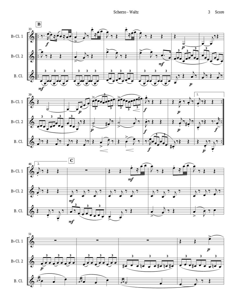 Chabrier - clarinet trio - Scherzo from Suite Pastorale Clarinet Trio scores gallery preview page 3
