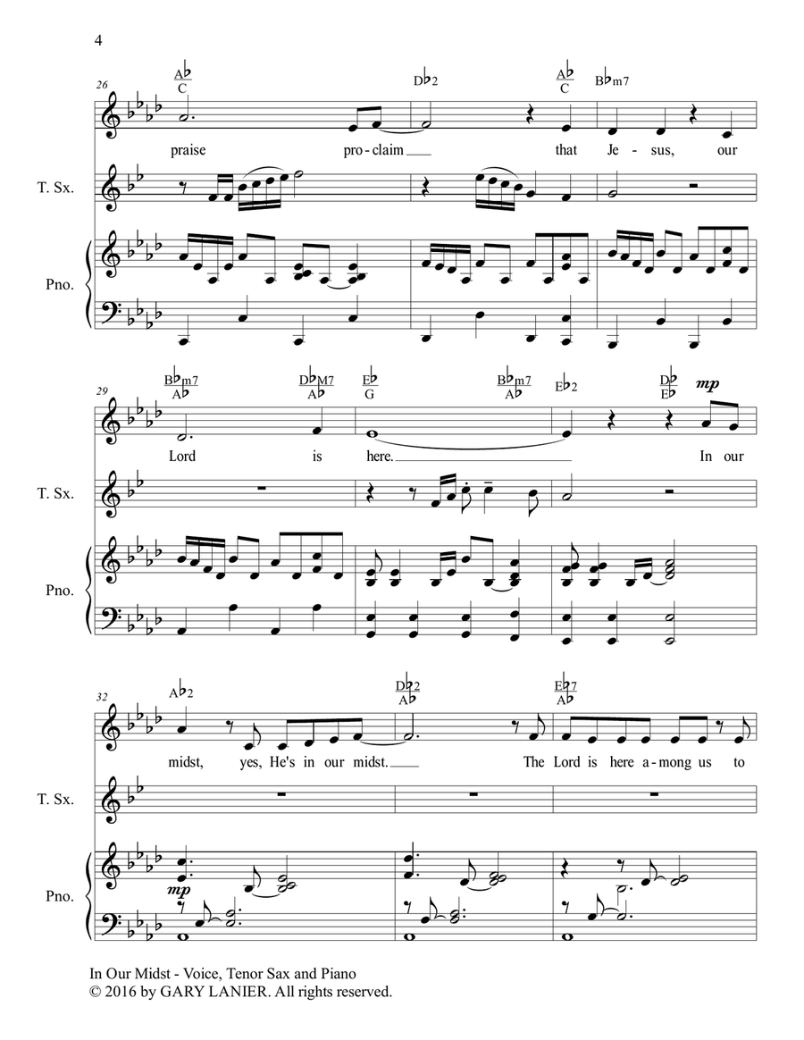 IN OUR MIDST WORSHIP SUITE (For Voice, Tenor Sax and Piano with Parts) Piano, Vocal scores gallery preview page 5