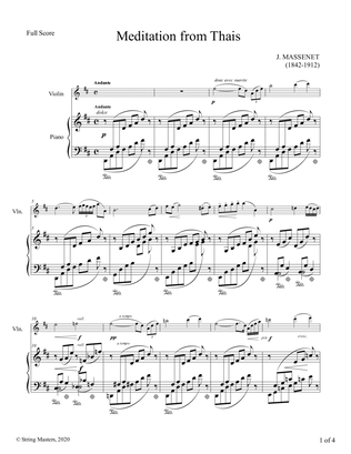 Massenet, Meditation from Thais for Violin and Piano, full score
