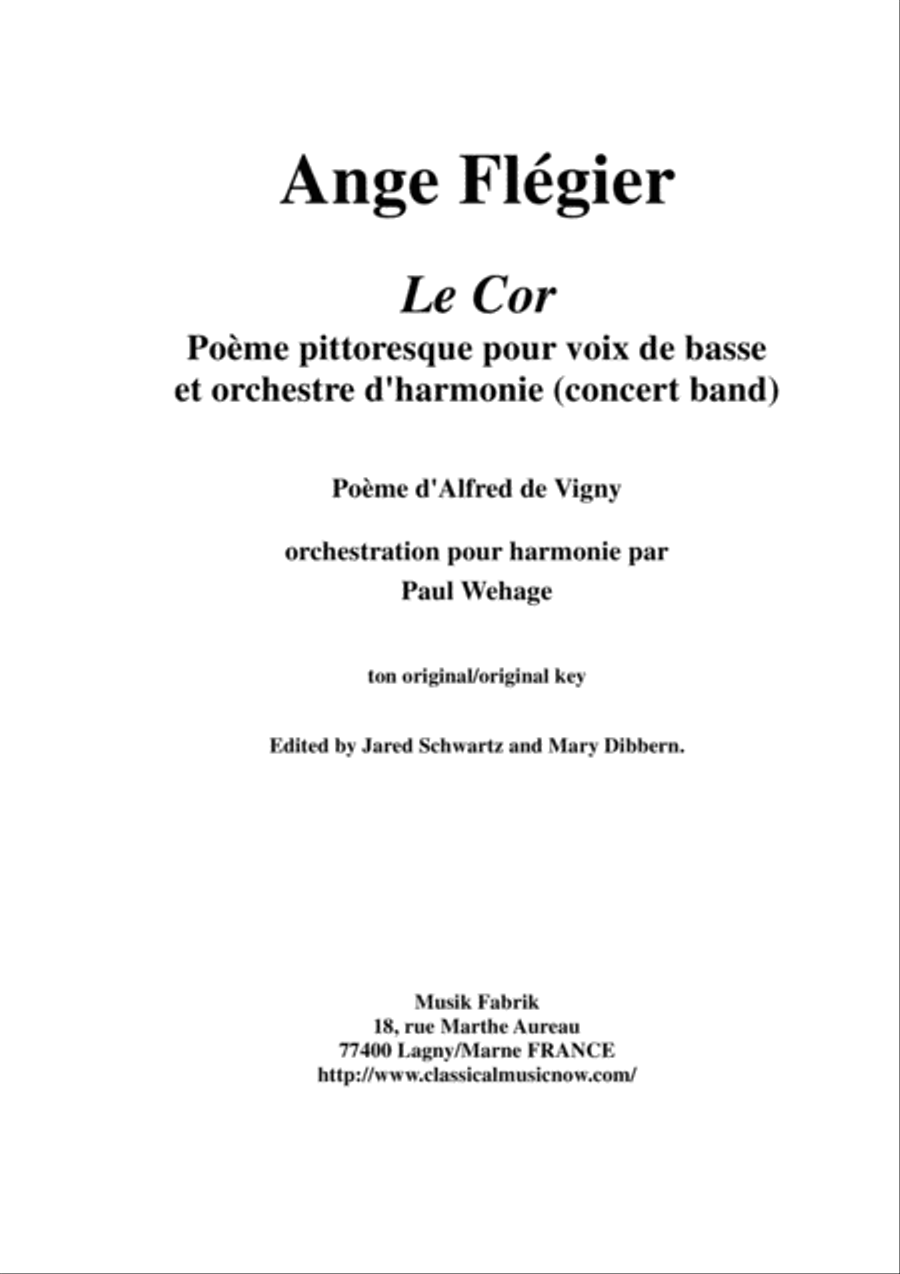 Ange Flégier: Le Cor for bass voice and concert band, score and complete parts Concert Band scores gallery preview page 1