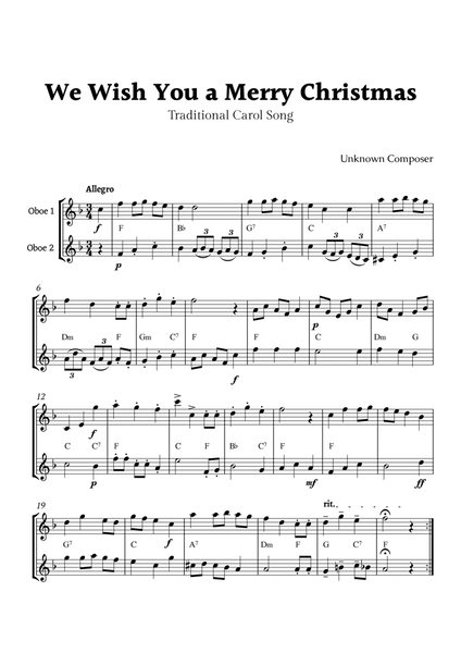 We Wish you a Merry Christmas for Oboe Duet with Chords image number null