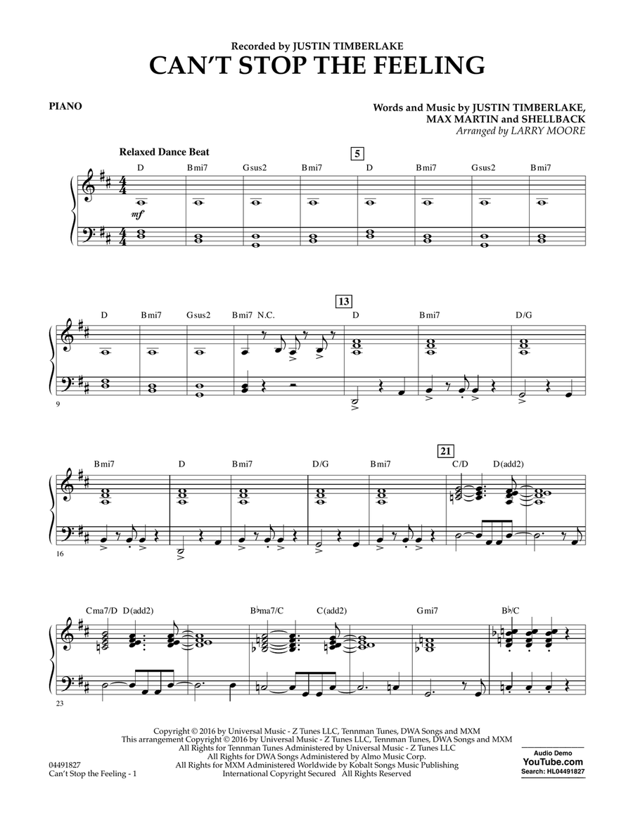 Can't Stop the Feeling - Piano Orchestra scores gallery preview page 1