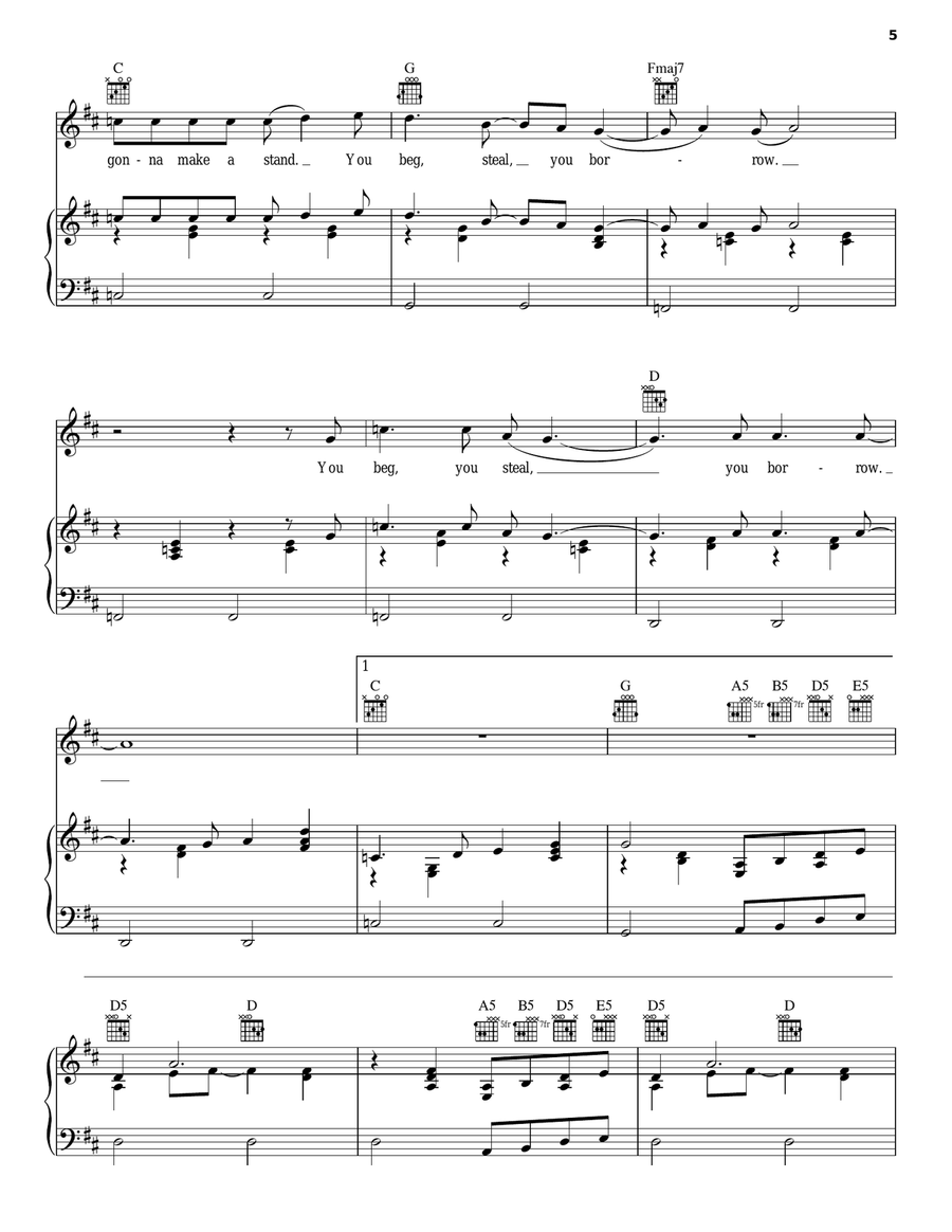 Beg Steal Or Borrow Piano, Vocal, Guitar scores gallery preview page 5
