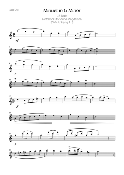 Minuet in G minor BWV Anh. 115 - Bach - Bass Sax image number null