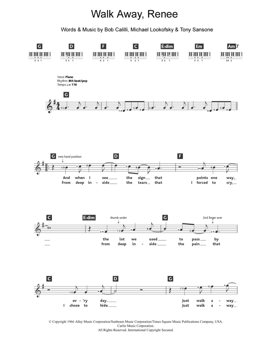 Walk Away, Renee Piano Solo scores gallery preview page 1
