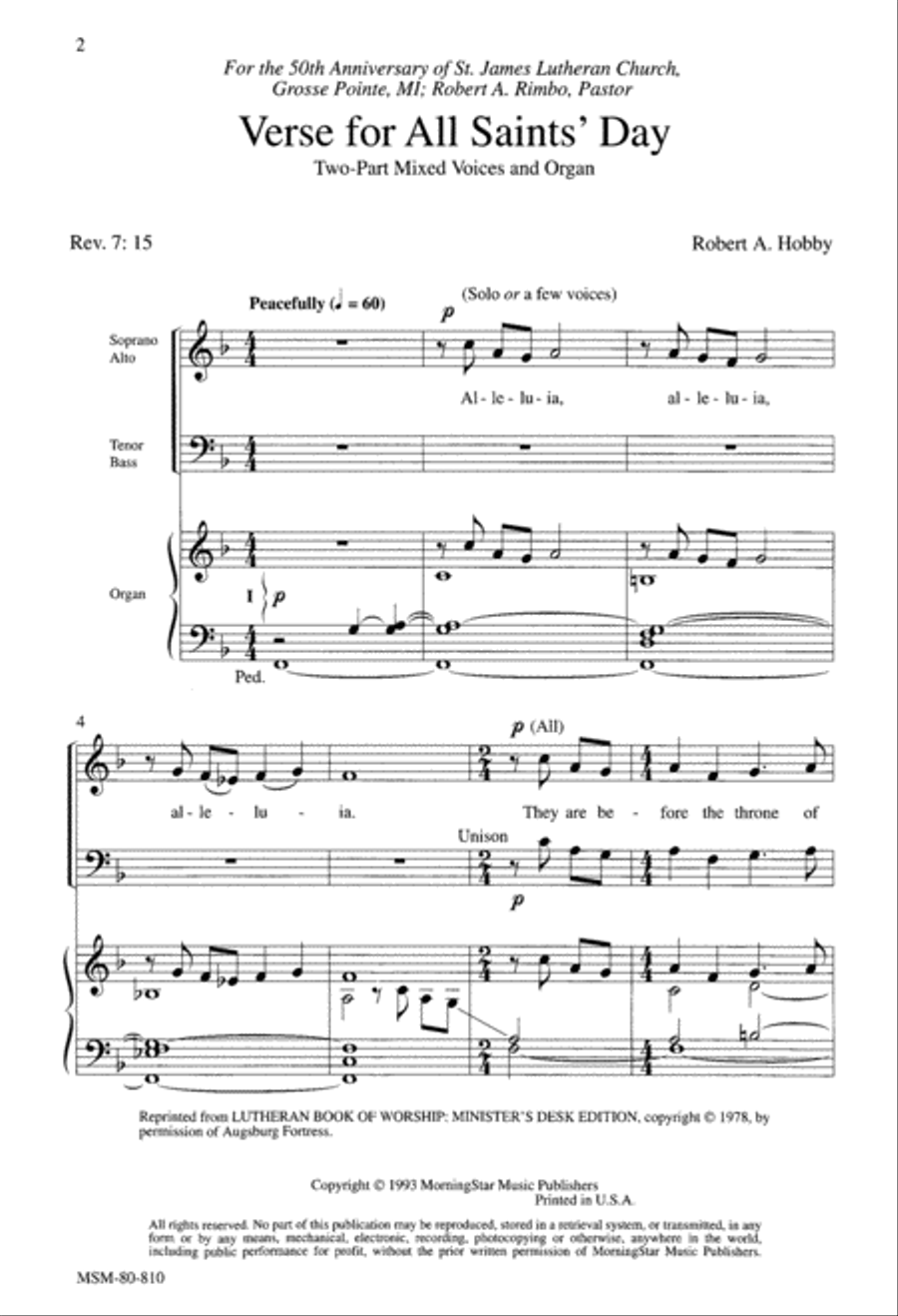 Verse for All Saints' Day 2-Part scores gallery preview page 2