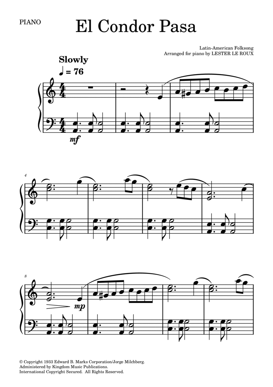 El Condor Pasa (Easy Piano) Easy Piano scores gallery preview page 1