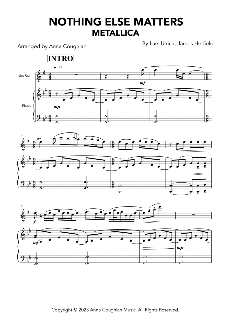 Nothing Else Matters Nothing Else Matters Alto Saxophone scores gallery preview page 1