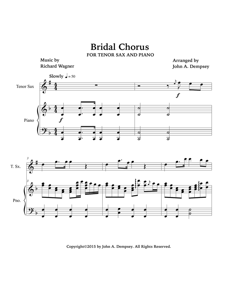 Bridal March (Here Comes the Bride): Wedding Duet for Tenor Sax and Piano Woodwind Duet scores gallery preview page 3